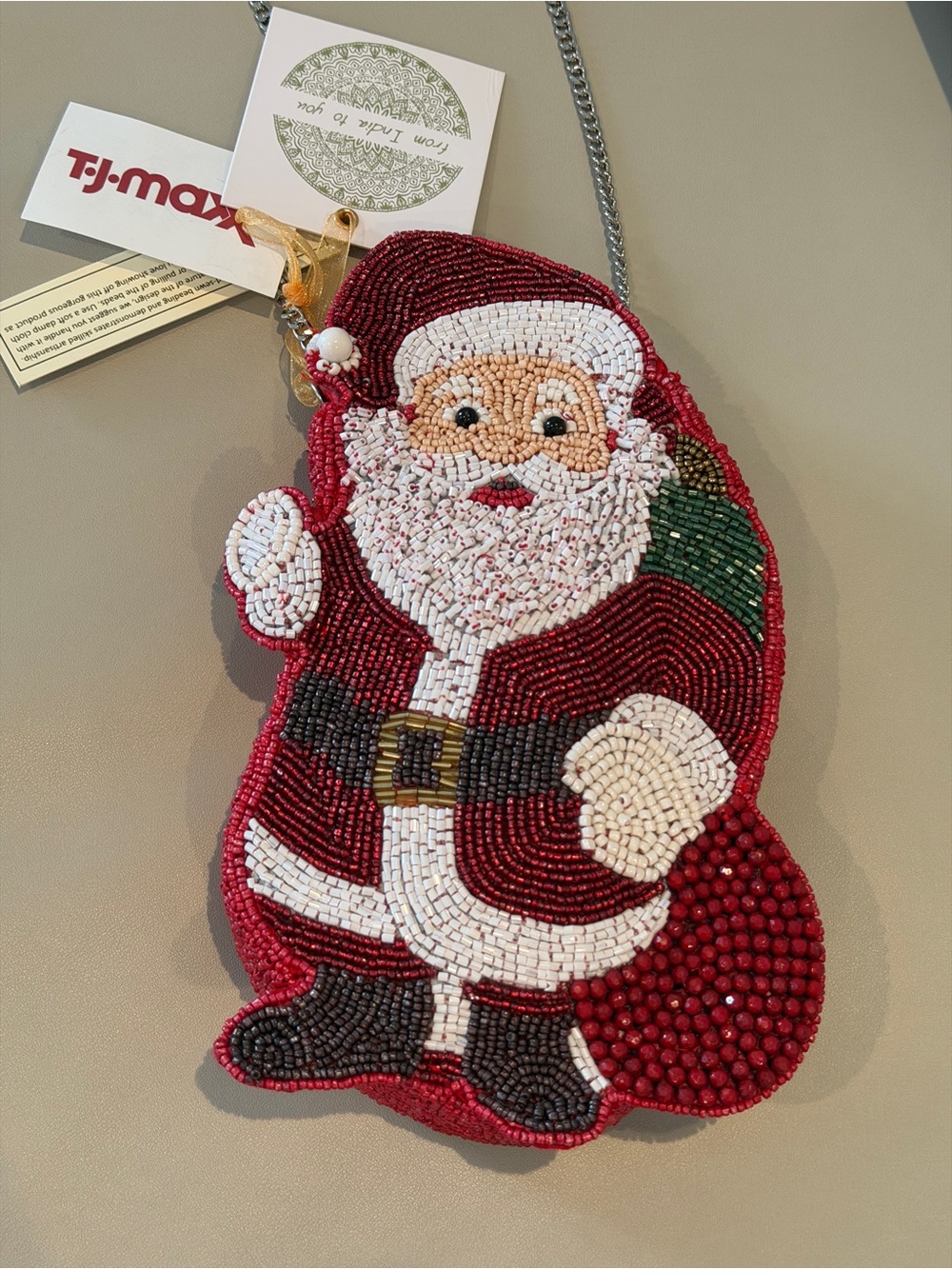 BWT Beaded Santa Bag TJ MAXX